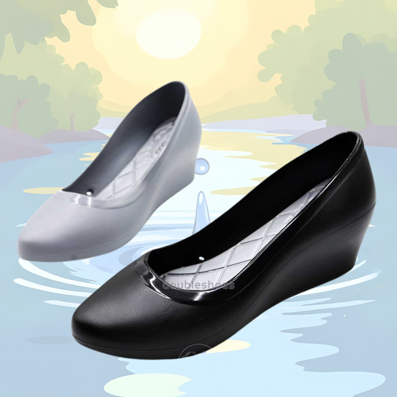 Monobo Berry Wedges Thai Plastic Shoes (ซับเงิน สูง 5 ม.) - รองเท้ากันฝนพลาสติกเฉพาะ