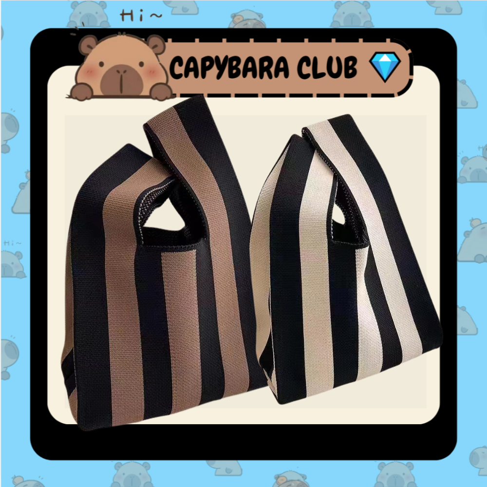 STRIPED PATTERN WOOL BAG TOLE KNITTED BEACH BAG การจัดเก็บน่ารักของขวัญข้าวเทรนด์