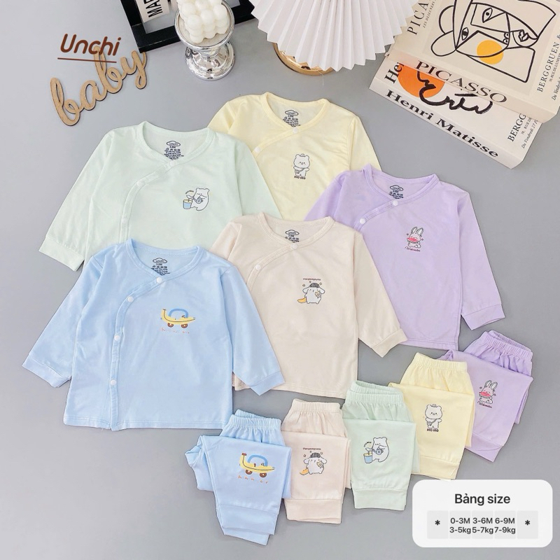 ชุดแขนยาวทารกแรกเกิดสําหรับเด็กชายและเด็กหญิงพร้อมผ้า petit นุ่มไขว้ Unchi UCD02