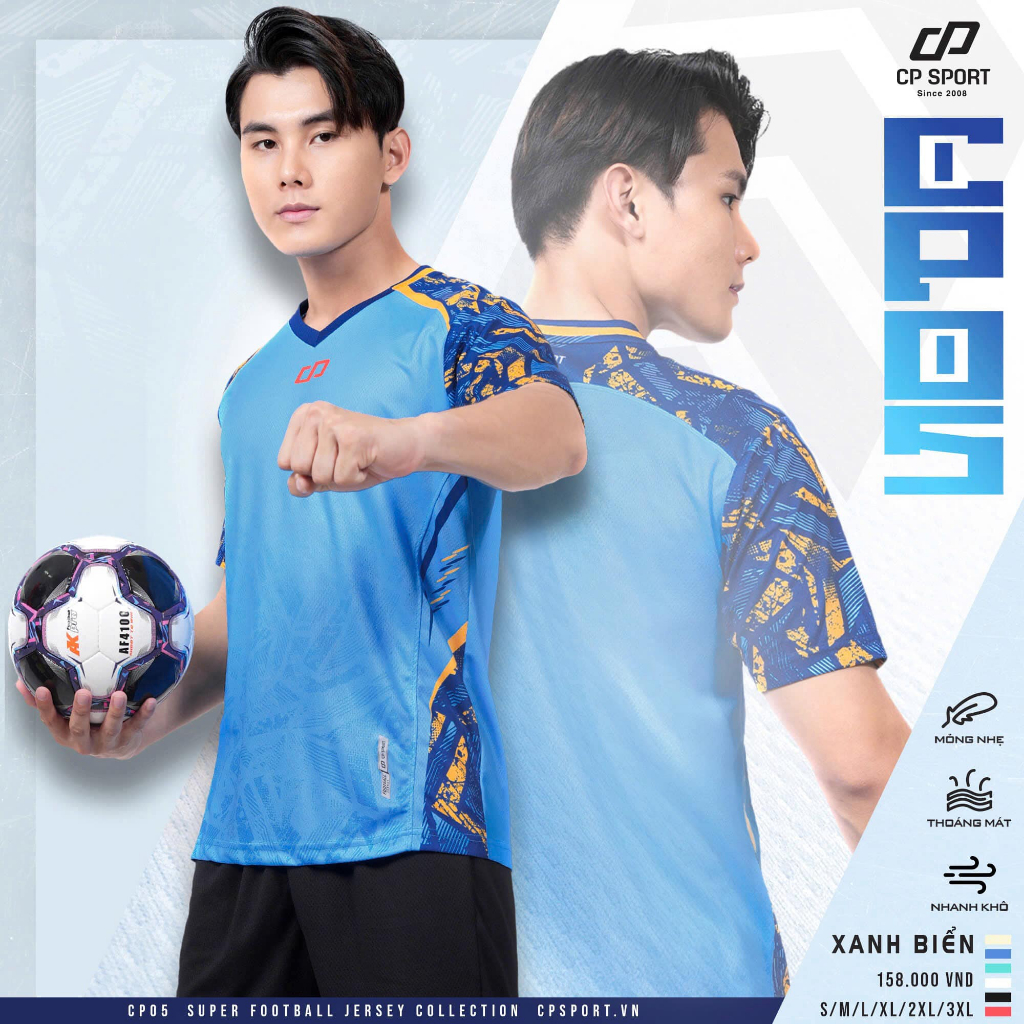 CP SPORT - ชุดฟุตบอลกีฬา CP05 SEA BLUE, Cool, วัสดุไอเสียความร้อน BDC-CP05-BIE