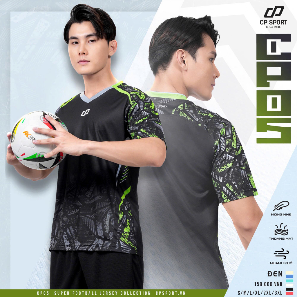 CP SPORT - ชุดฟุตบอลกีฬา CP05 วัสดุระบายอากาศสีดํา เย็น ดูดซึมความร้อน BDC-CP05-DEN