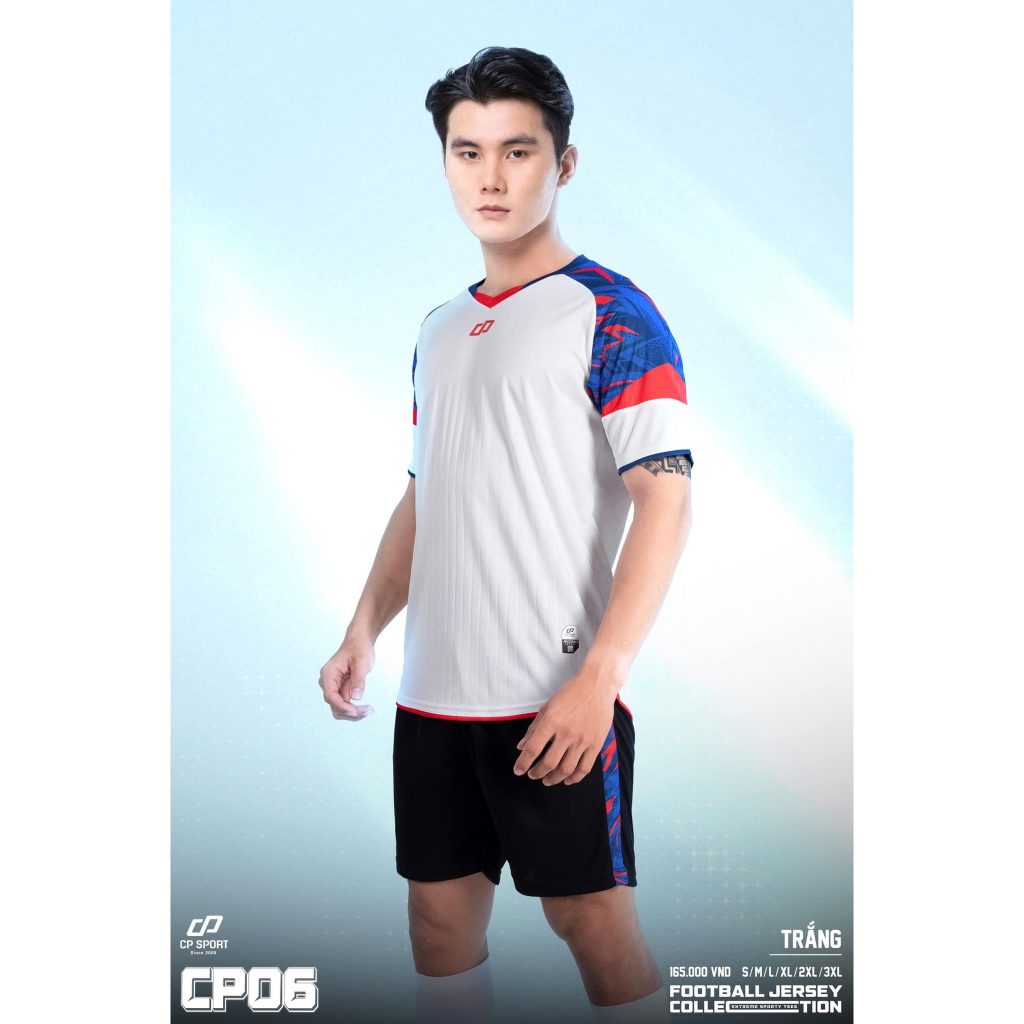 CP SPORT - ชุดฟุตบอลกีฬา CP06 สีขาว ผ้างายืด BDC-CP06-TRA