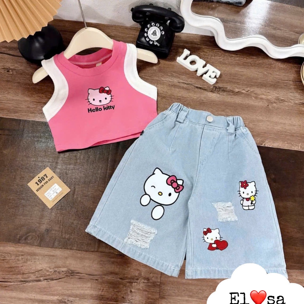 เสื้อผ้าเด็กผู้หญิง - สุดน่ารัก KITY JEANS SET สําหรับเด็กอายุ 1-8 ปี
