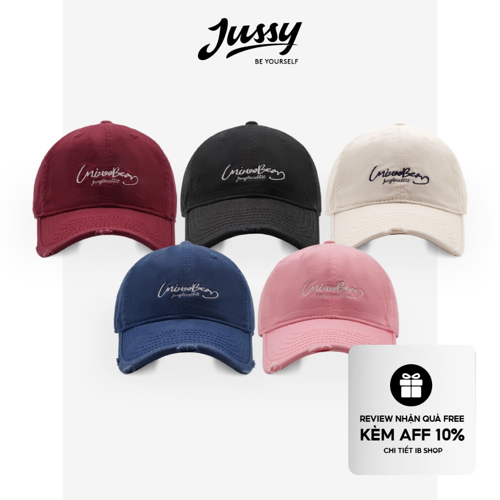 Mizoo Bear Jussy ตัวอักษรอย่างเป็นทางการปักเบสบอลหมวกสําหรับผู้ชายและผู้หญิง Unisex หมวกเกาหลีนุ่มรู
