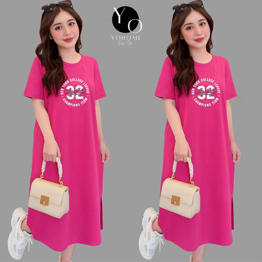 เดรสทรงตรง เดรสผ้าคอตตอน ใส่อยู่บ้าน เป็นยางยืดไทยเท่ๆ ยืดหยุ่นดี ซักง่าย โยโฮมิ รหัส DTL220