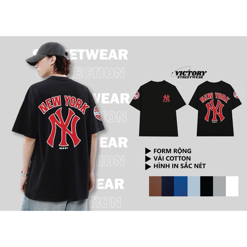MLB เสื้อยืดทรงหลวม ผ้าคอตตอน 100% พิมพ์ลาย Kts