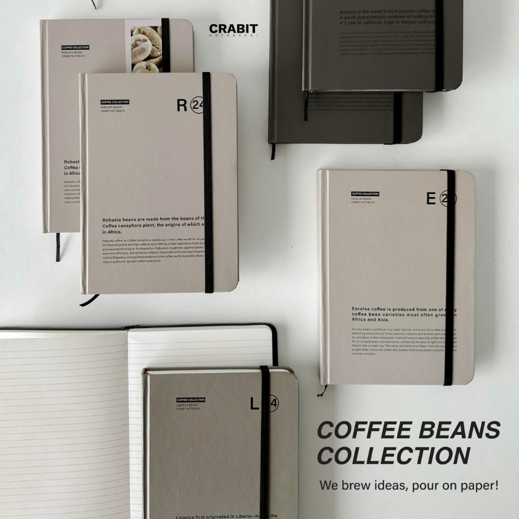 A5 สมุดบันทึกตารางจุดแนวนอน มินิมอล Crabit Coffee Beans หนังสือกาแฟ
