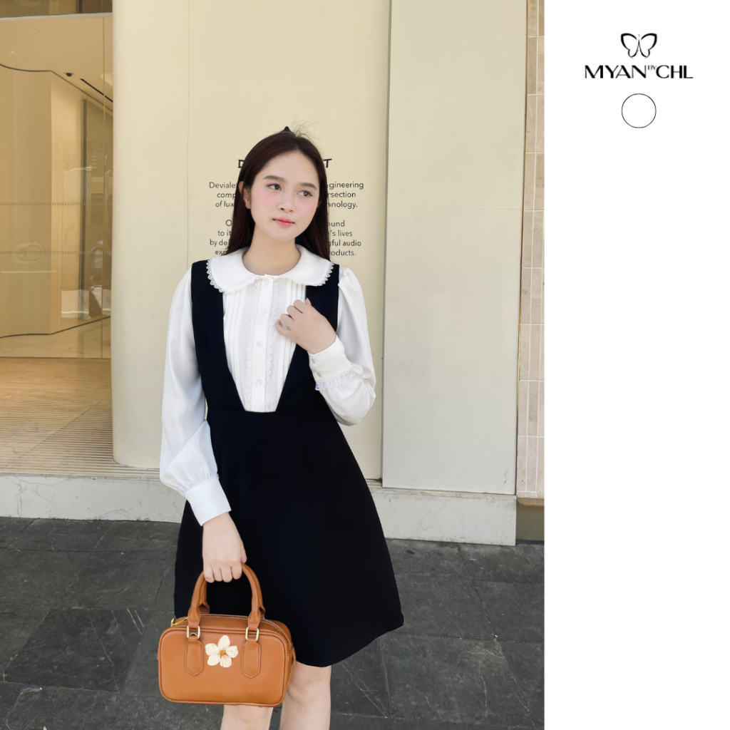 MYAN DESIGN เสื้อเชิ้ตปกระบายสีขาวพร้อมเสื้อชั้นในสตรีคอเหลี่ยมจับจีบเอวบาน 25FBASM143 VSS250321