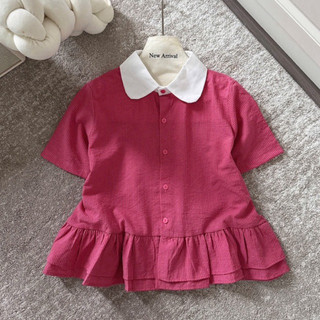 Áo sơ mi cổ sen phối bèo tầng kẻ sọc nhỏ dáng babydoll chất mềm mát B4