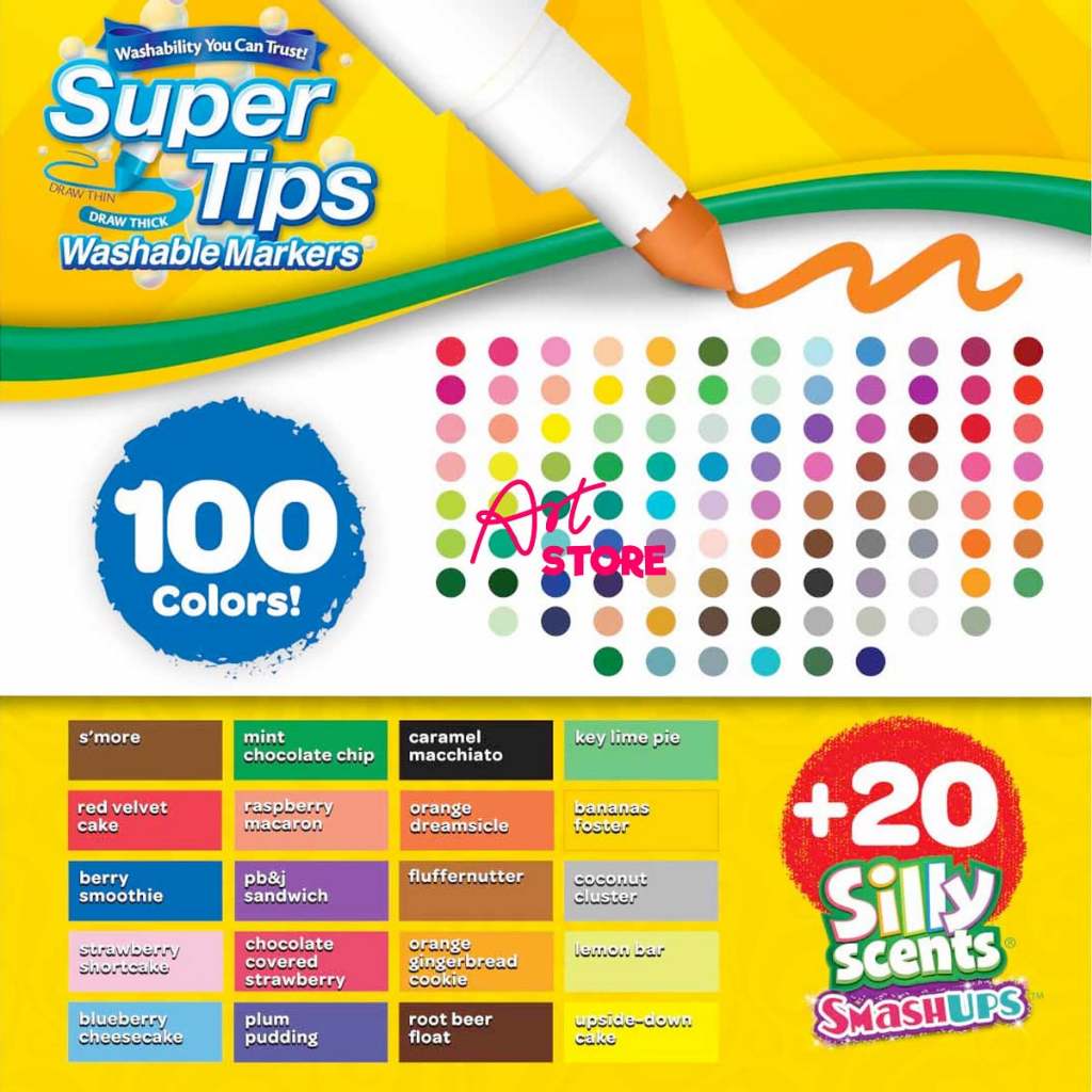 [Art Store] Crayola Marker Set - 100 Ct Super Tips Washable Markers with 20 Ct Silly Scents Smash Up