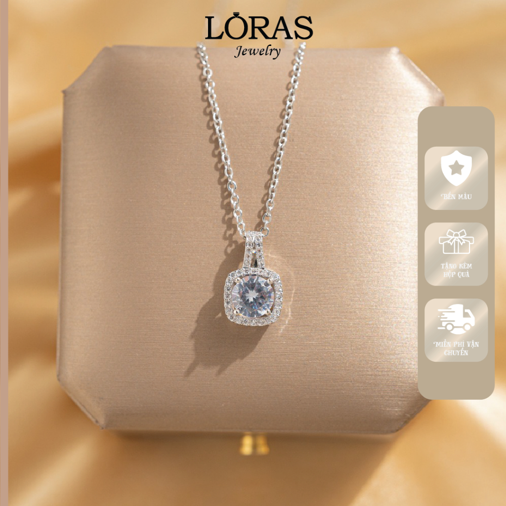 สร้อยคอสแตนเลสไทเทเนียมสําหรับผู้หญิงหน้าเหลี่ยมและหินหรูหรา LORAS_JEWELRY VCV_01