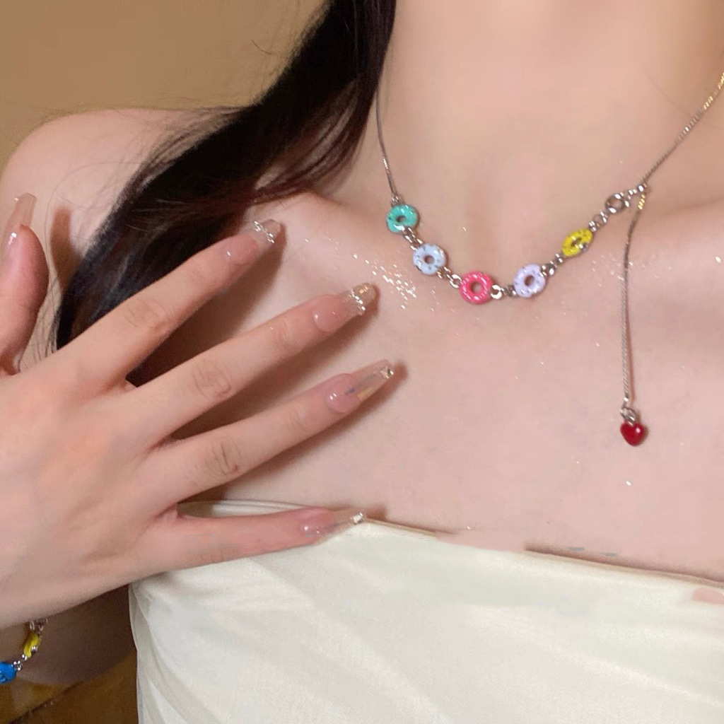 KOLS 1167 Y2K สร้อยคอโดนัทสีสันสดใสสําหรับผู้หญิง