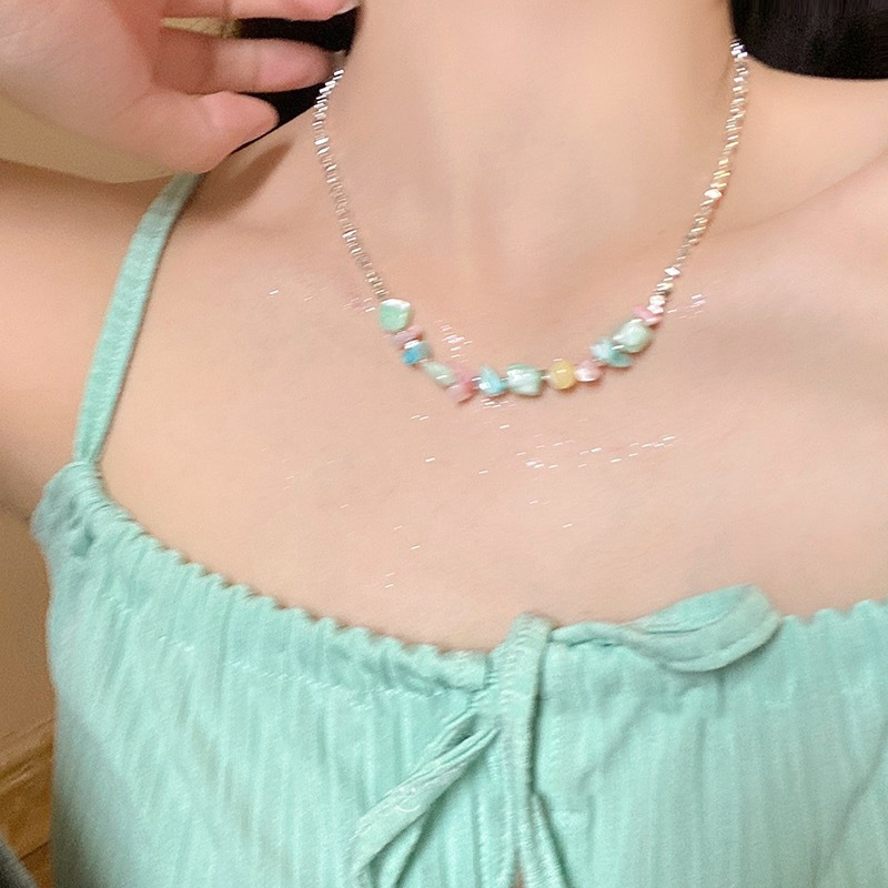 Y2K KOLS สร้อยคอหินสีน้ําเงินสไตล์ฤดูร้อนสําหรับผู้หญิง - 1168