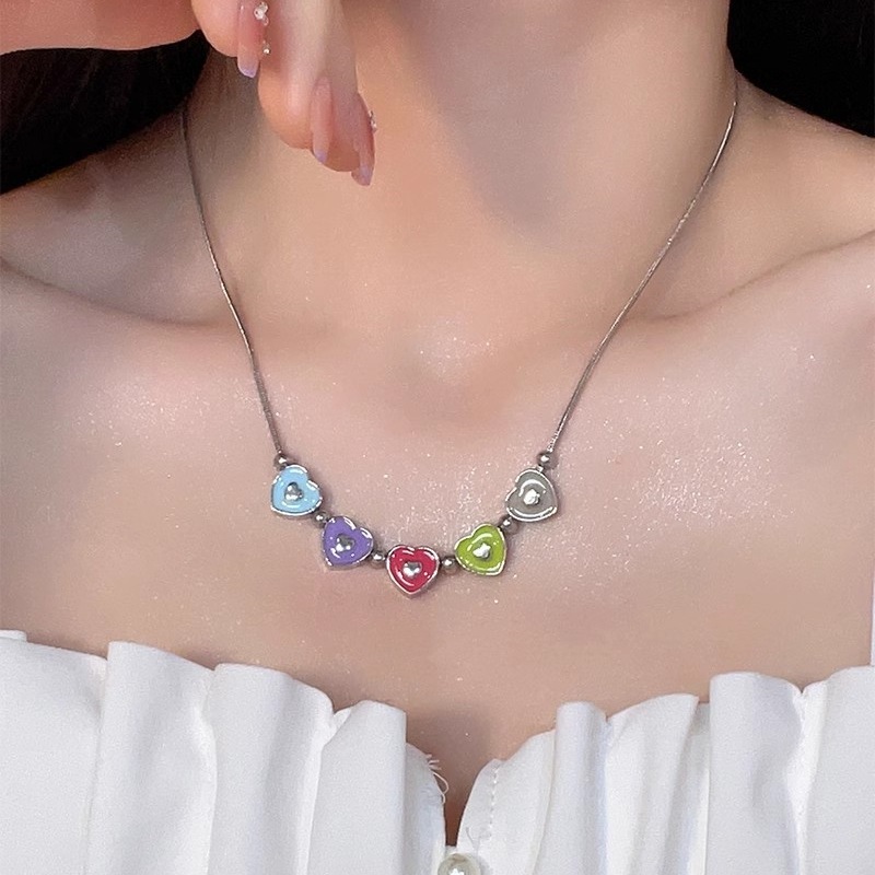 สร้อยคอโซ่หัวใจสีสันสดใสสไตล์ Y2K สําหรับผู้หญิง KOLS 1169
