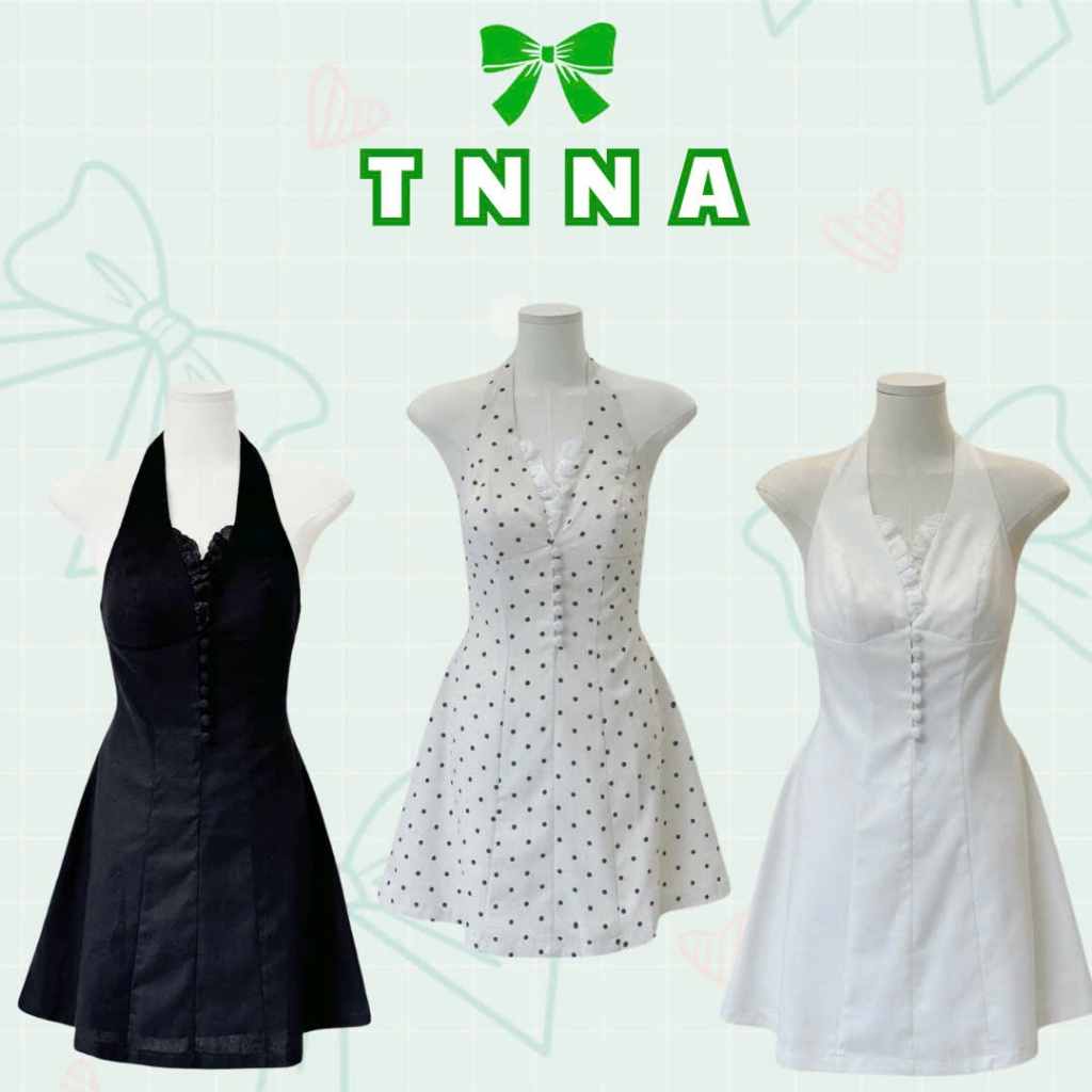 Tna_ชุดเดรสปาร์ตี้คล้องคอบานลินินผู้หญิง ดีไซน์ไหล่-หลัง หรูหรา ก-แฮ็ค รูปเงาบาน