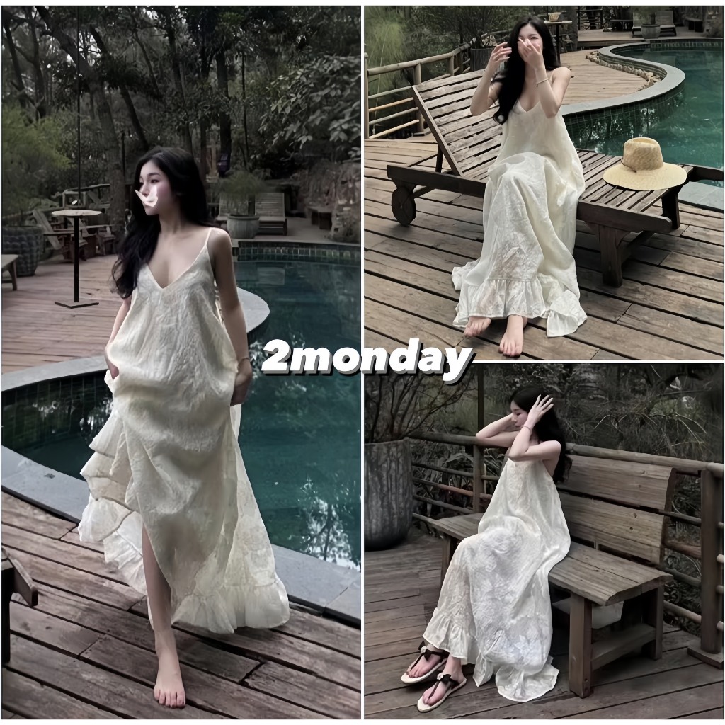 [VIDEO/ AVAILABLE] SUPER BEAUTIFUL 2MONDAY คอวีลูกไม้ LONG MAXI DRESS 2MONDAY V39
