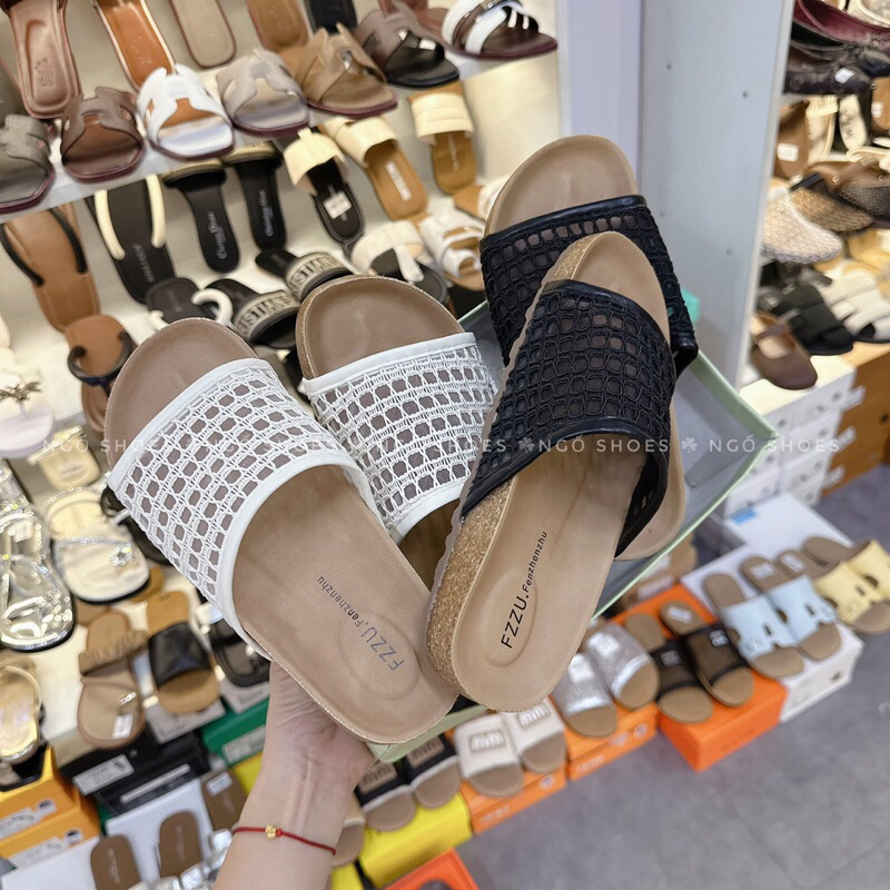 รองเท้าแตะตาข่ายพื้นแกลบข้าว qc fullbox ของแท้