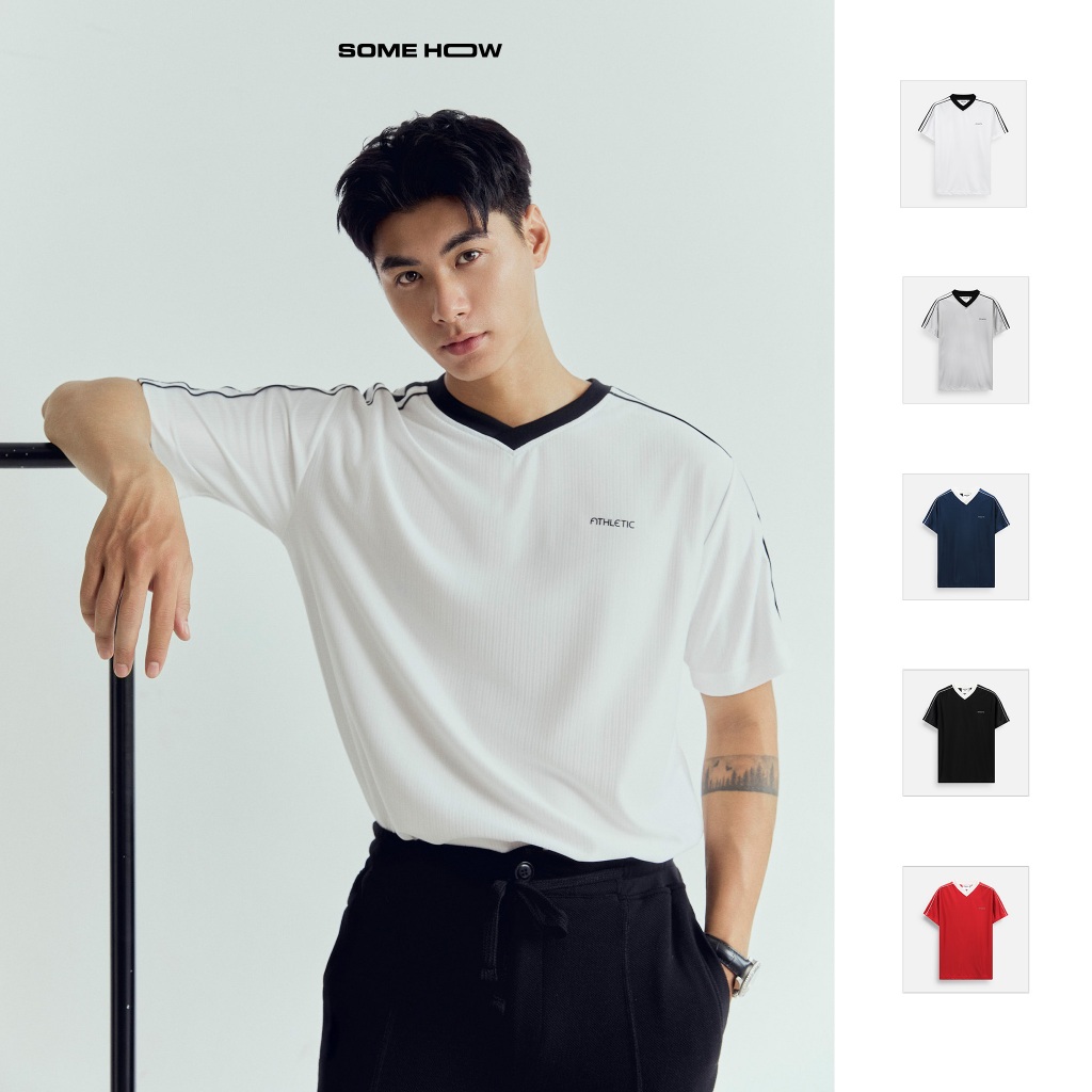 เสื้อยืดคอวีผู้ชาย Regular Athletic ผ้าโพลีเอสเตอร์ ใส่สบาย AT0313 SOME HOW STORE