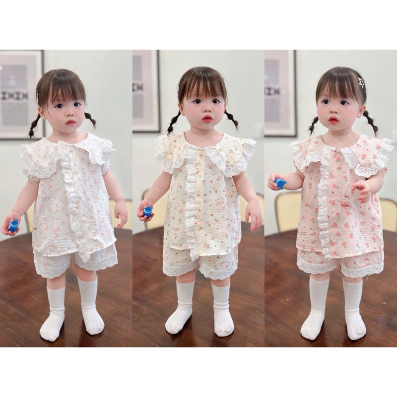 NT420 ชุดแขนกุดผ้าไหมปกบัวติดกระดุมแนวตั้งแต่งขอบลูกไม้ลายน่ารักสําหรับเด็กผู้หญิง