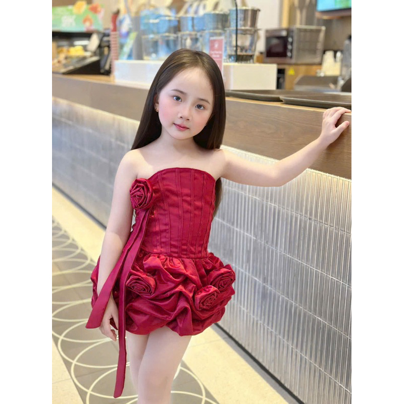 READY - (DESIGNED ITEM) MH11 เดรสปาร์ตี้เกาะอกลายดอกไม้ 7-42kg