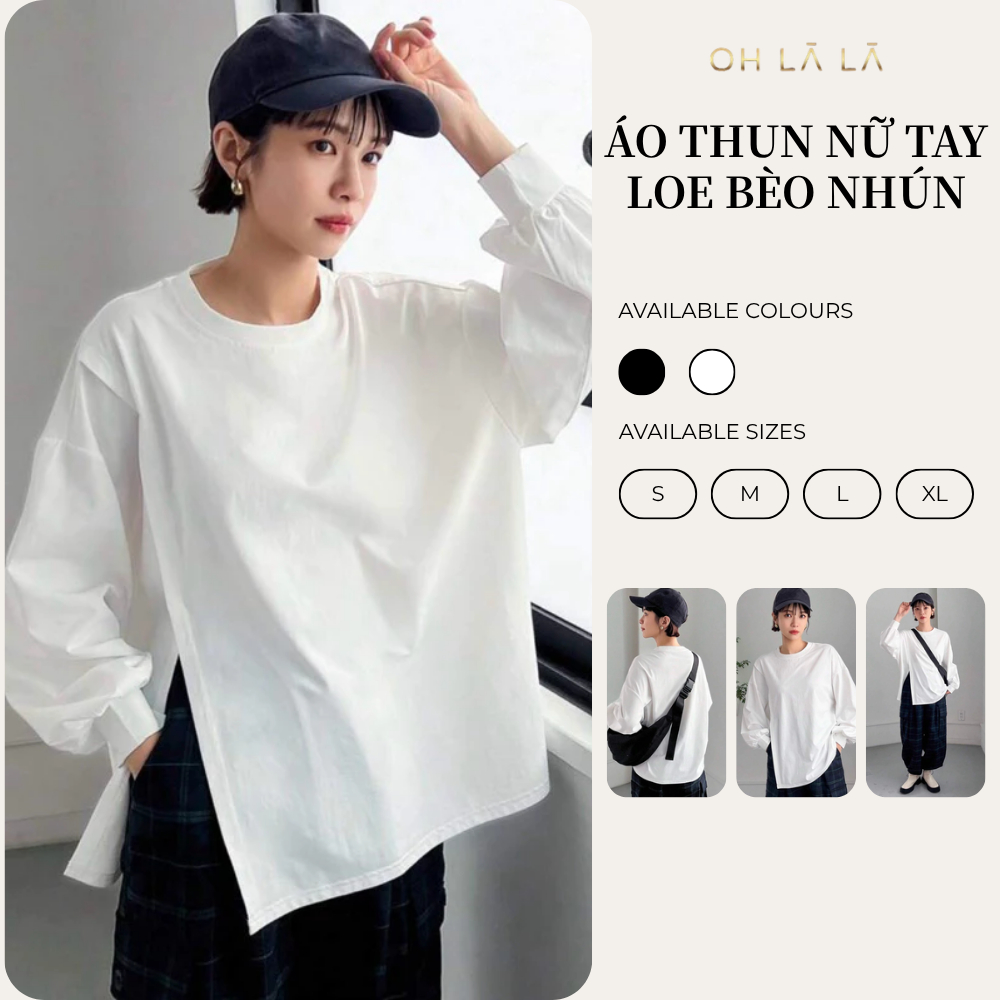 (OHLALA) เสื้อยืดแขนระบาย-ทรงหลวม ใส่ง่าย วัสดุนุ่ม