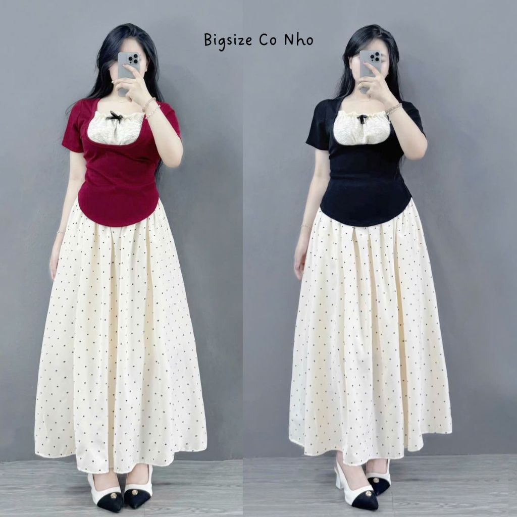 เสื้อลูกไม้ไซส์ใหญ่ muse สําหรับผู้หญิงพร้อมกระโปรงทรงเอยาว (พร้อมเสื้อเดี่ยว/กระโปรง) 55-95kg - SET (G264+CV422)