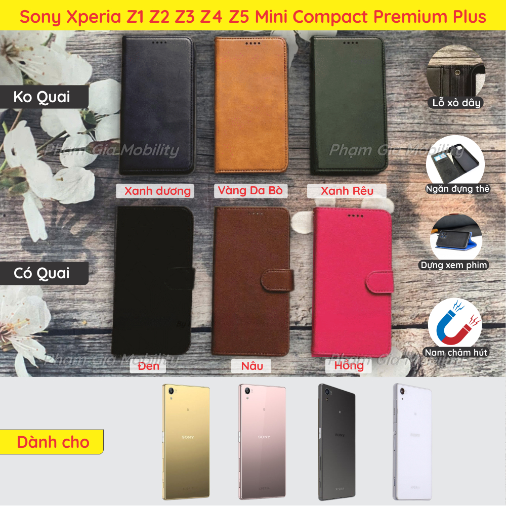 Sony Xperia Z1/ Z2 / Z3 Z3+ (Plus) E6553 / Z4 / Z5 Z5+ Mini Compact Premium เคสหนัง Premium พร้อมช่อ