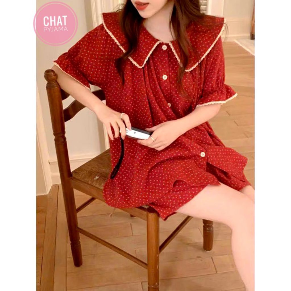 BEAUTIFUL IU RED Thigh Collar PYJAMA SET