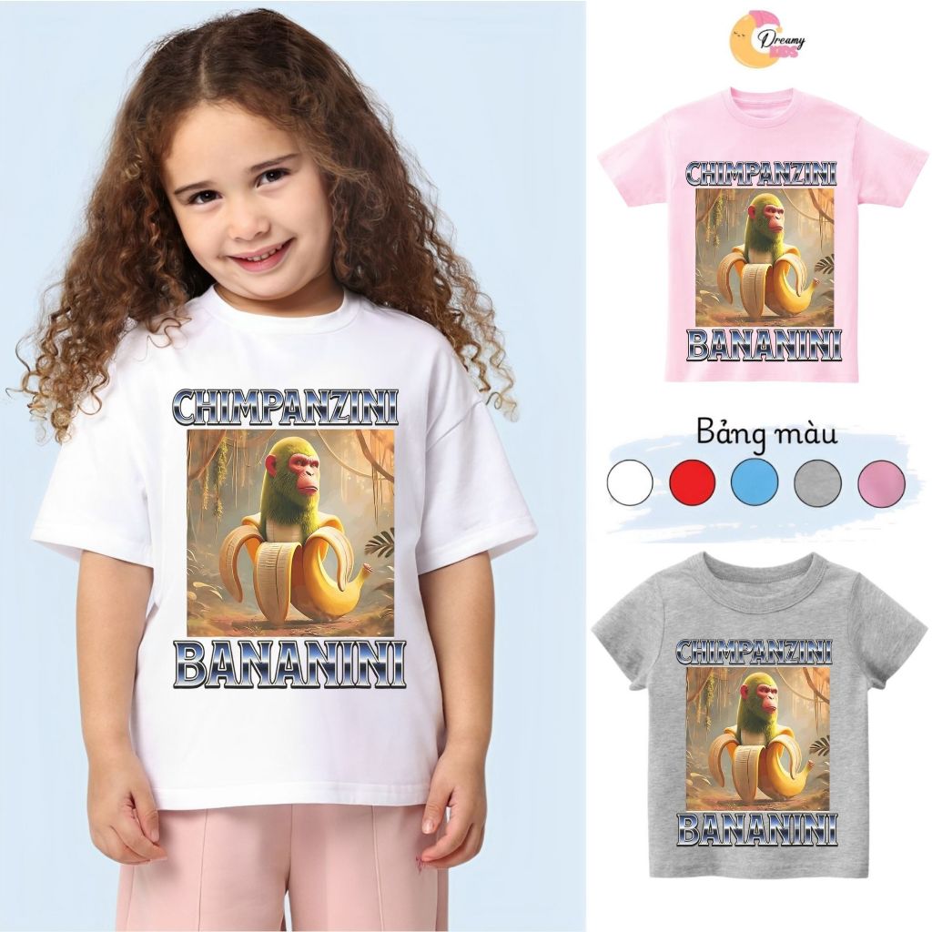 เสื้อยืด Chimpanzi Bananini Brainrot Universe สําหรับเด็กชายและเด็กหญิง 9kg-34kg ผ้านุ่ม