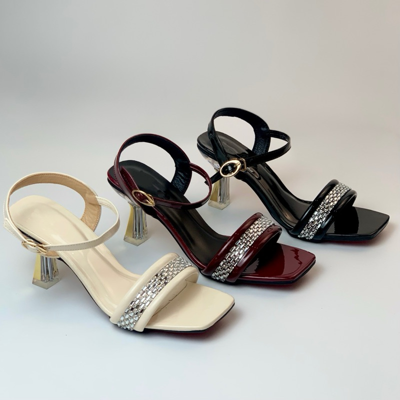 VYARA 7p รองเท้าส้นสูงผู้หญิงหรูหราและมีสีสันสายรัดหิน