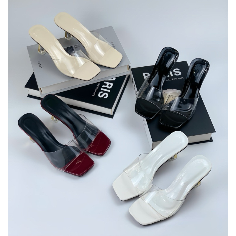 VYARA-รองเท้าแตะส้นสูงไมก้าที่หรูหราโปร่งใสสําหรับการเดินทางในฤดูร้อน