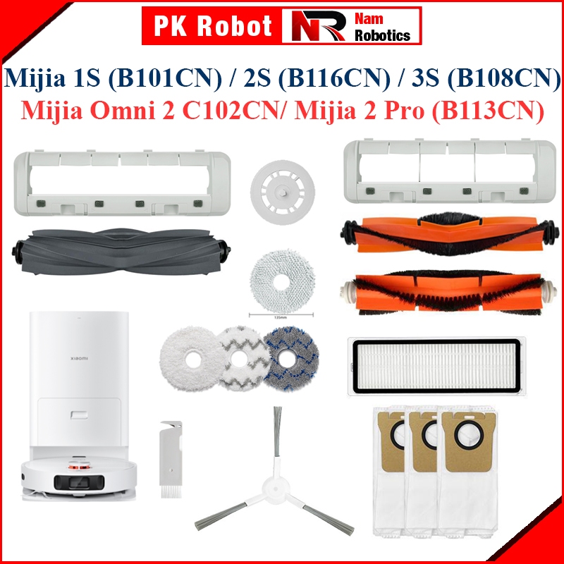 อุปกรณ์เสริมหุ่นยนต์Mijia 1S B101CN, 2S B116CN, 3S B108CN,Mijia Omni2 C102CN,Mijia 2 Pro B113CN/แปรงลูกกลิ้ง,แปรงด้านข้าง,กรอง//
