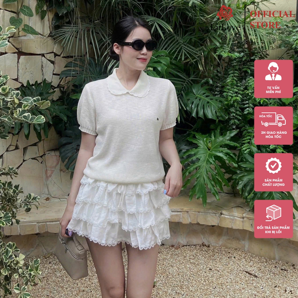 QC LiiLove CK89 เสื้อโปโลไหมพรมถักคอปกบัวและชายเสื้อ