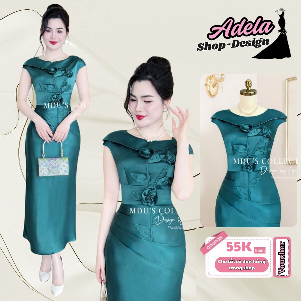 ADELA DESIGN Dress ที่น่าสนใจสลิมฟิตด้วยดอกไม้แฮนด์เมดประณีต MDU4573