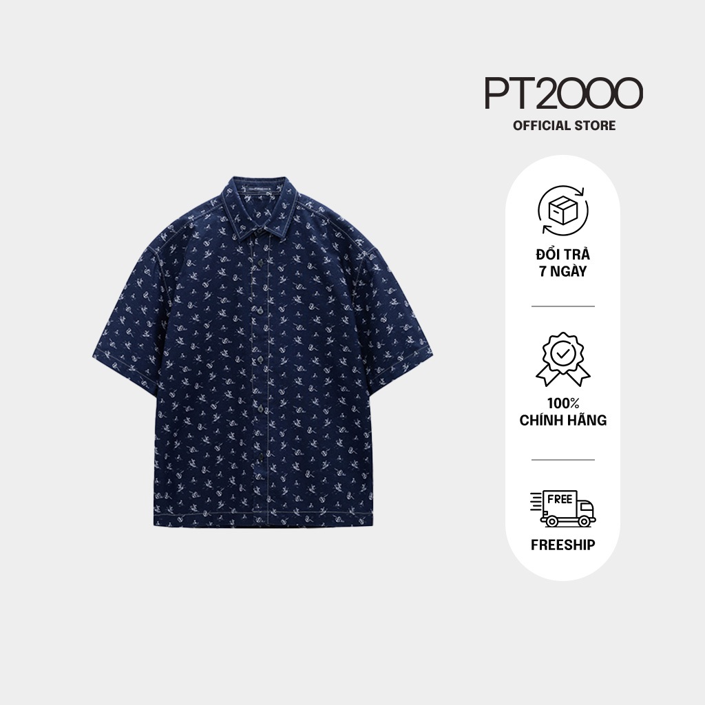 เสื้อเชิ้ตแขนสั้นผู้ชายทรงหลวม PT2000 ผ้าคอตตอนเท่ๆ อ่อนเยาว์ ไดนามิก (SMM-N865)