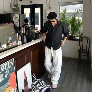 ชุดเสื้อผ้าผ้าลินินแขนยาวผู้ชายสําหรับ Cafe, Street, และ Beach รวม Ruffled Top, Halley กางเกงผ้าลินิน J48