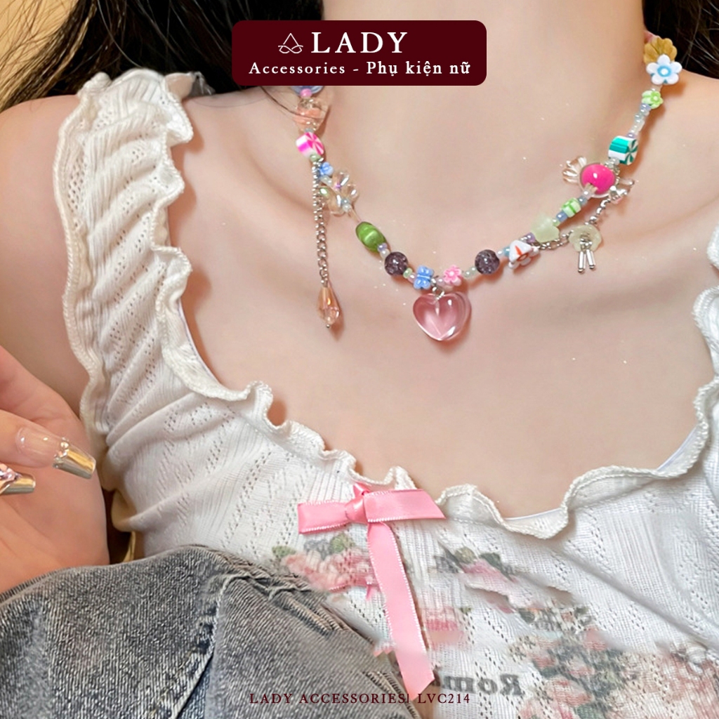 สร้อยคอชายหาดสไตล์ Y2K สร้อยคอลูกกวาดสีรุ้งสีสันสดใส Lady Accessories LVC214