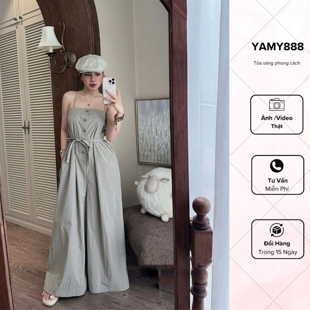 จั๊มสูท 2 สาย ขากว้าง Cool Smooth Long JS0074 - Yanmy888