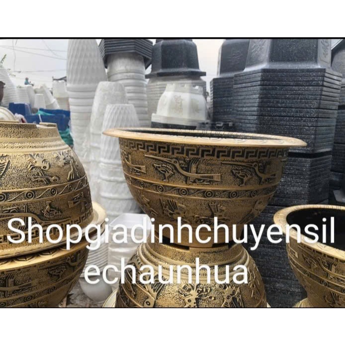 T38 BRONZE DRUM กระถางพลาสติก กระถางต้นไม้ทรงกลมแบบดั้งเดิมทาสีสีบรอนซ์ ปลูกพืชและดอกไม้สําหรับตกแต่งบ้านและสวน