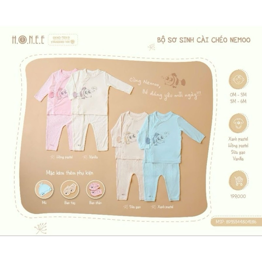 Nemoo HONE Cross-Placed ชุดเสื้อผ้าทารกแรกเกิดสําหรับทารกตั้งแต่ 0–6 เดือน ผ้าฝ้ายระบายอากาศนุ่ม