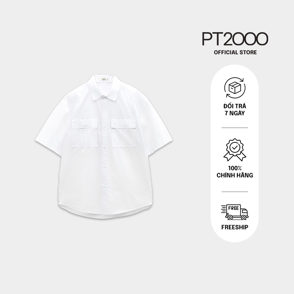 เสื้อเชิ้ตแขนสั้นผู้ชายทรงหลวมธรรมดา PT2000 ผ้าคอตตอนเท่ๆ อ่อนเยาว์ ไดนามิก (SMM-N886)