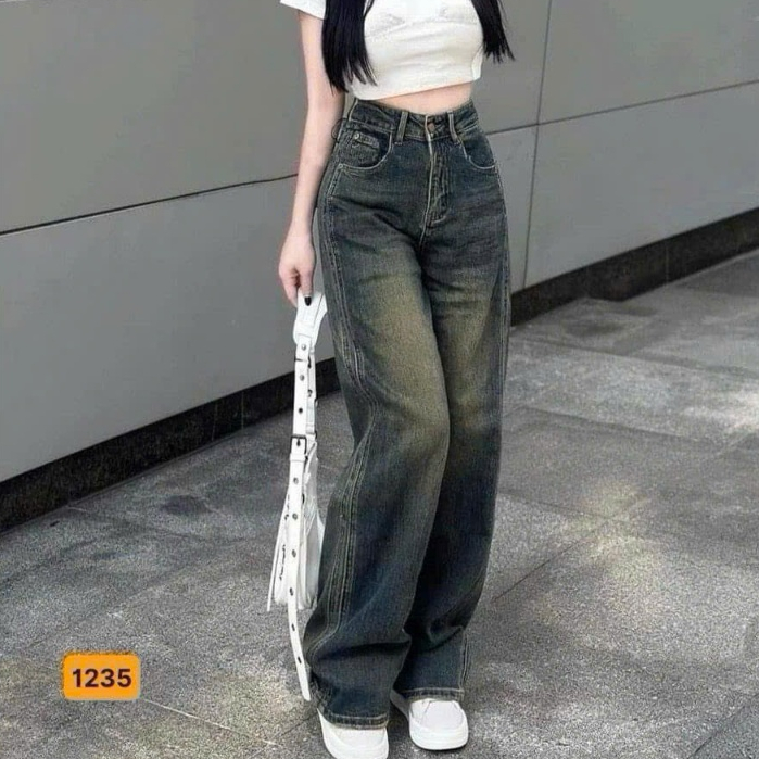 กางเกงยีนส์ขากว้างผู้หญิง กางเกงขาก๊วยคุณภาพสูง รุ่นแฟชั่นใหม่ Tp_shop ms1258