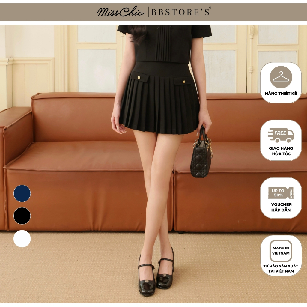 [MissChic by BBSTORES] กระโปรงสตรีทสั้นจับจีบผ้าฝ้ายมีกระเป๋า - V4467T