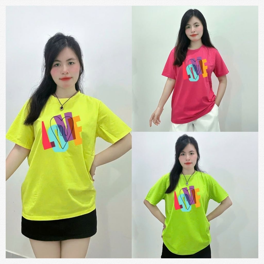 เสื้อยืดผ้าฝ้าย 4 ทิศทางผู้หญิง ทรง M (40-60kg จาก L กว้างและจาก XL ขนาดใหญ่ -Love you