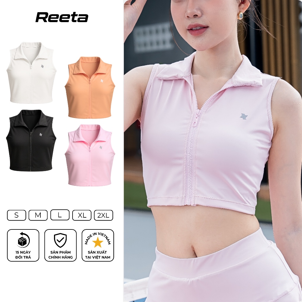 รีต้า เสื้อครอปโปโลกีฬาคอปกซิปและรักแร้ระบายอากาศสําหรับเทนนิส แบดมินตัน ลูกดอง วิ่งออกกําลังกาย...A081
