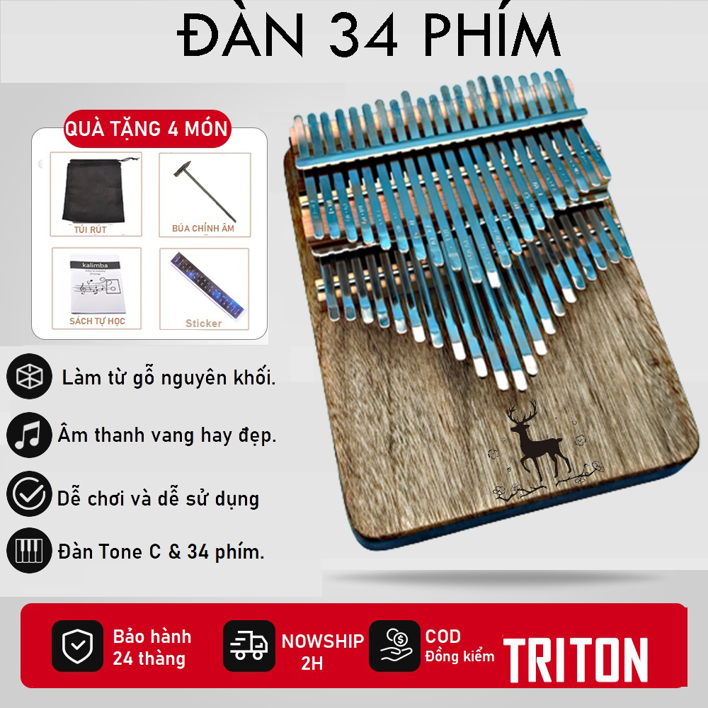 TRITON DEAR-S34K kalimba - กุญแจกวางเรนเดียร์ 34 ปุ่ม - ฟรีอุปกรณ์เสริม 4 ชิ้น - การปรับแต่ง
