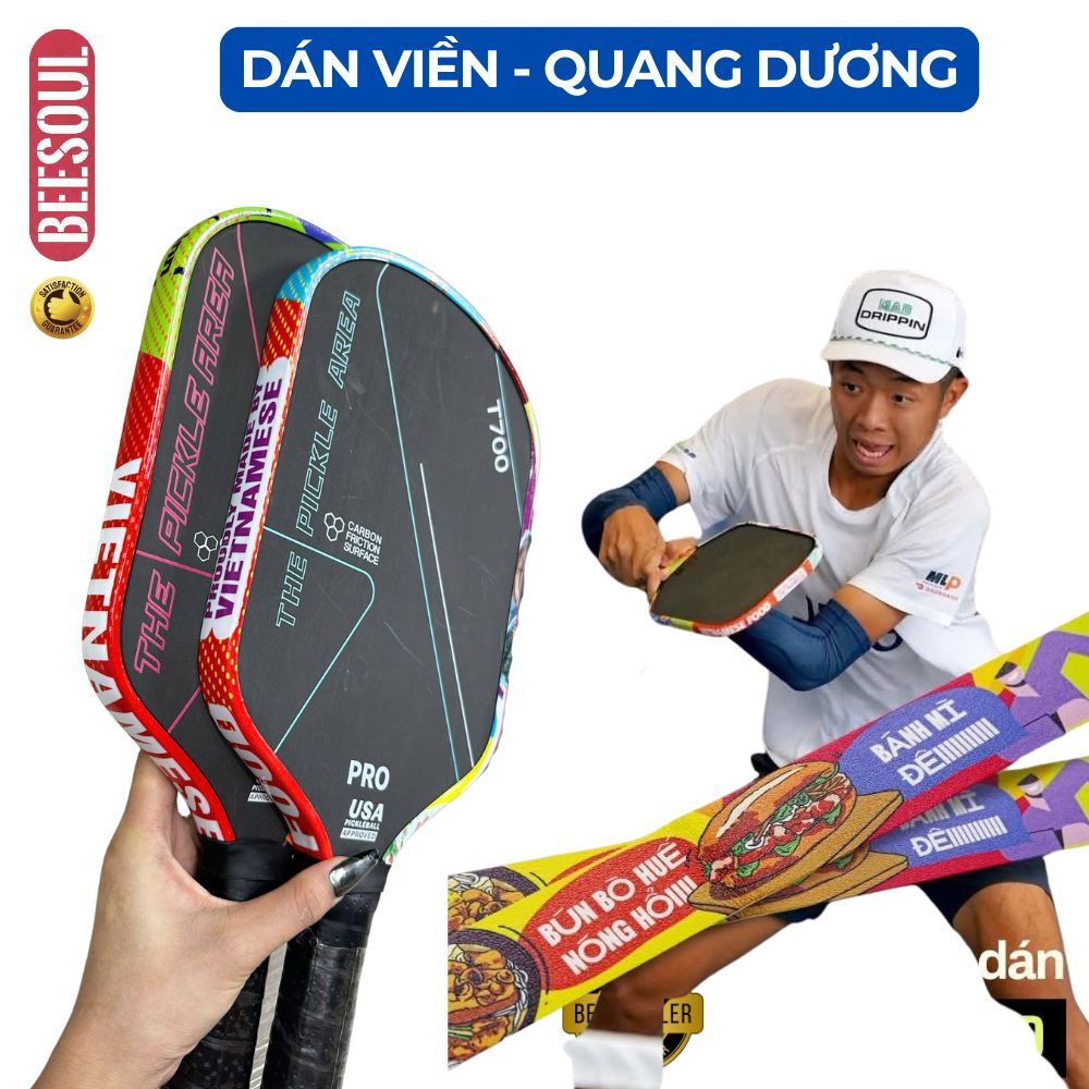 Quang Duong hottrend pickleball สติ๊กเกอร์ขอบแร็กเก็ตพิมพ์ใน 5D สุดฮอต รูปลอกหนา การปกป้องแร็กเก็ตเสริม 2 รุ่น BS