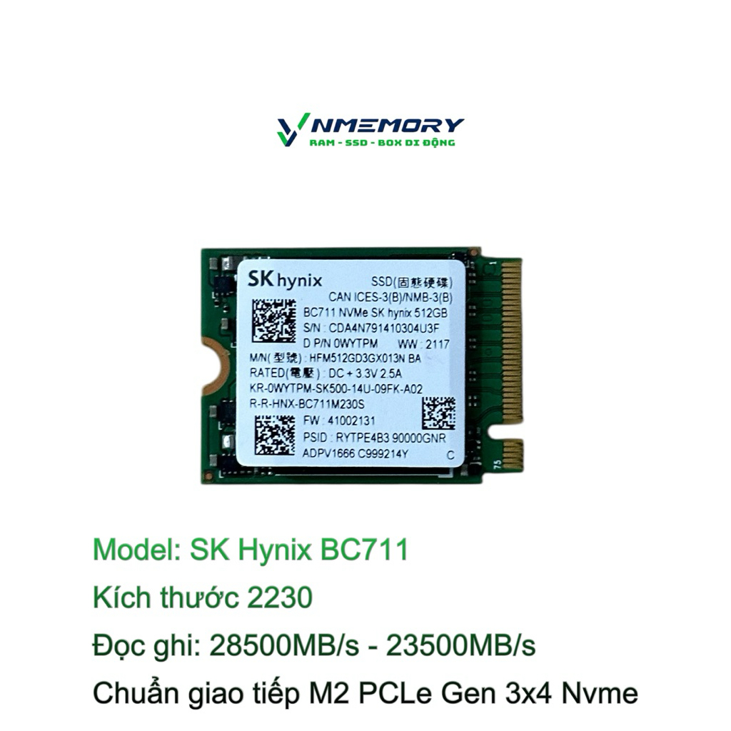 SSD M2 Nvme SK Hynix BC711 2230 512gb gen 3