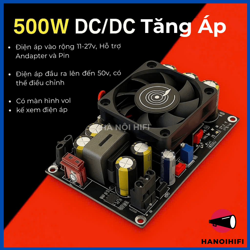 ZK PW500 500W DC-DC 11-27V booster วงจรเอาต์พุตสูงสุด 50V พร้อมหน้าจอแสดงผลเสียง Wuzhi