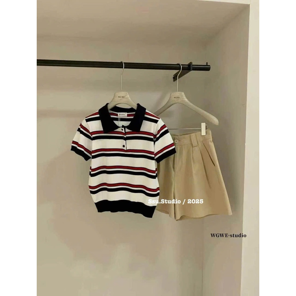 @Ssu.Studio wgwe เสื้อสเวตเตอร์แขนกุดลายทางบาง